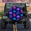 Pink Purple Blue Turtles On Dark Background Spare Tire Cover - Jeep Tire Covers
