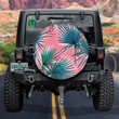 Green Fan Palm Image White Shadow On Pink Background Spare Tire Cover - Jeep Tire Covers