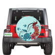 Sea Turtle Hibiscus Powder Blue Theme Spare Tire Cover - Jeep Tire Covers