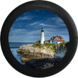 Maine Lighthouse on Cliffside overlooking Ocean Jeep Camper Spare Tire Cover 162 - Jeep Tire Covers