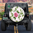 Japanese Rose Branches On White Cream Background Design Spare Tire Cover - Jeep Tire Covers