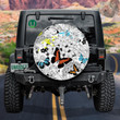 Black And White Flowers And Colorful Butterflies Spare Tire Cover - Jeep Tire Covers
