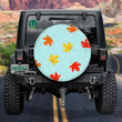 Autumn On Rainy Day Blue Background With Maple Leaves Spare Tire Cover - Jeep Tire Covers