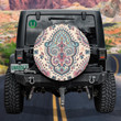 Indian Madala Motif With Floral On Beige Background Spare Tire Cover - Jeep Tire Covers