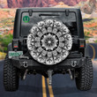 Black And White Mandala Motif With Floral Spare Tire Cover - Jeep Tire Covers