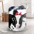 Cute Heifer Face Dairy Cow With Bow Laundry Basket