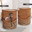Brown Horse Keep Running Rattan Texture Laundry Basket