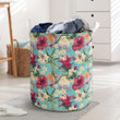 Seamless Floral With Tropical Hibiscus Watercolor Hawaii Laundry Basket