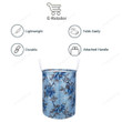 Modern Blue Polyester With Flowers  Folding Round Laundry Basket