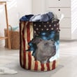 Pitbull Dog And American Flag  Laundry Basket