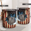 Pitbull Dog And American Flag  Laundry Basket