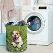English Bulldog In Green Basket  Laundry Basket
