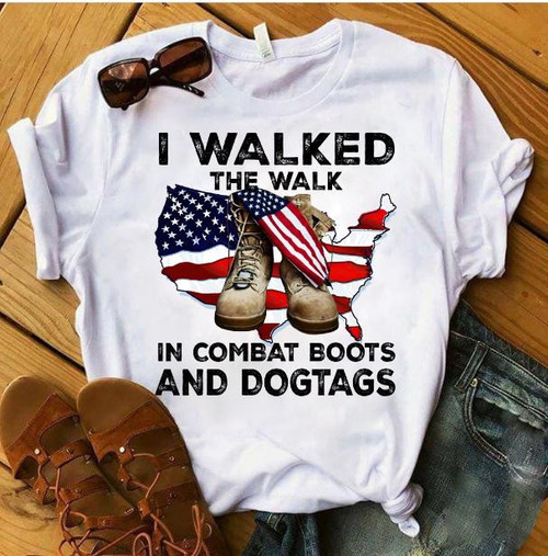 Veteran Shirt, Female Veteran, I Walked The Walk, In Combat Boots And Dogtags Unisex T-Shirt KM3105