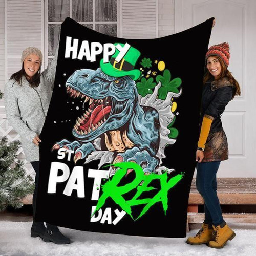 Gift For Dinosaur Lover, Happy Pat Rex Day Dinosaur Fleece Blanket
