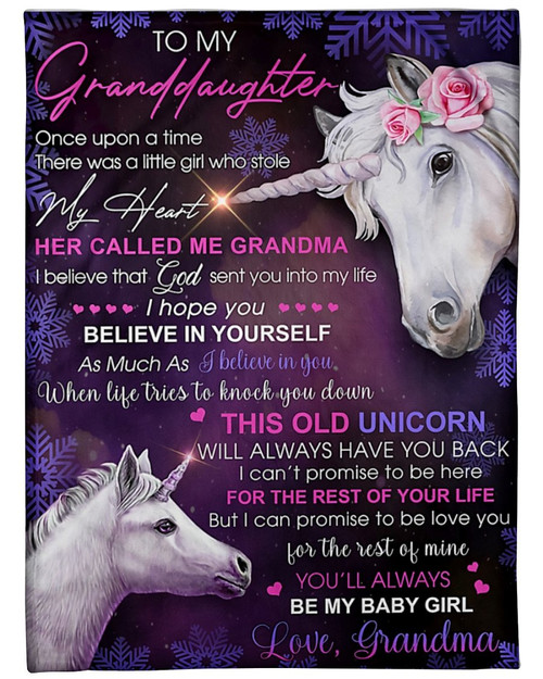 Unicorn Granddaughter Blanket Once Upon A Time There Was A Little Girl Who Stole My Heart Fleece Blanket, Gift For Granddaughter