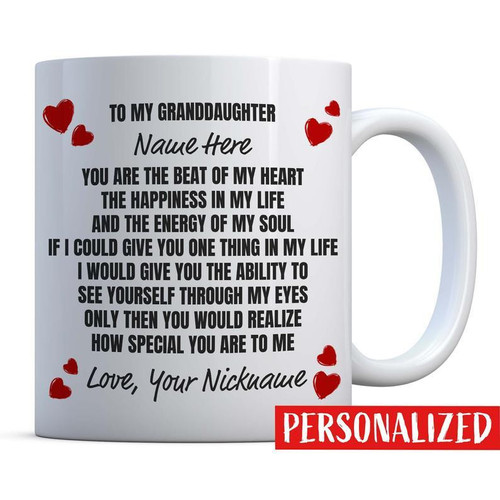 Personalized Gift For Granddaughter, The Beat Of My Heart Granddaughter Mug, Granddaughter Christmas Present Mug