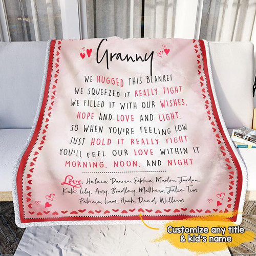 Personalized Granny Blanket, Custom Grandkids Names, Birthday Gift For Nana, We Hug This Blanket Fleece Blanket