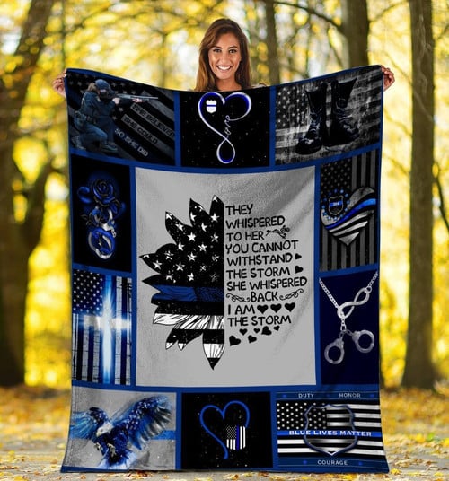 They Whispered To Her You Can Not Withstand, American Flag Blue Line Police Fleece Blanket