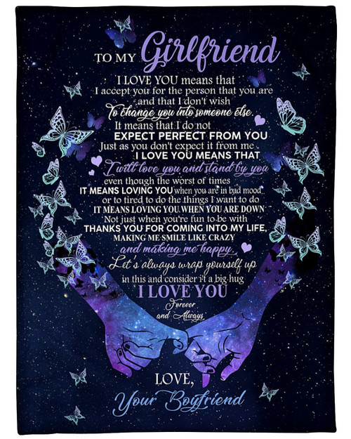 To My Girlfriend Blanket, I Love You Means That I Accept You Butterflies Fleece Blanket, Valentine's Day Gift