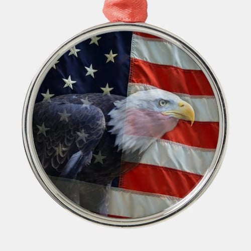 Veteran Ornament, Patriotic US Flag Eagle Circle Ornament (2 sided)