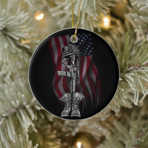 Veteran Ornament, Gift For Veteran, American Flag Circle Ornament (2 sided)