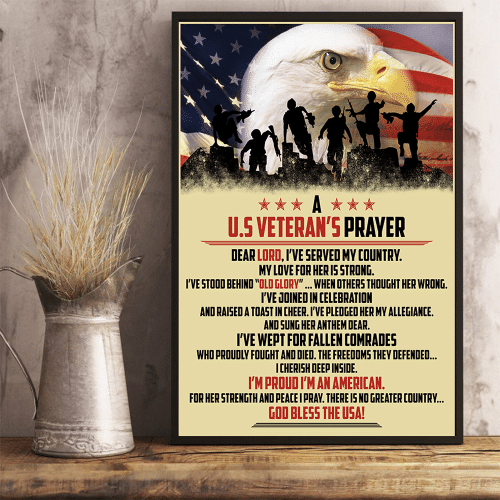 A U.S Veteran's Prayer God Bless The USA 24x36 Poster