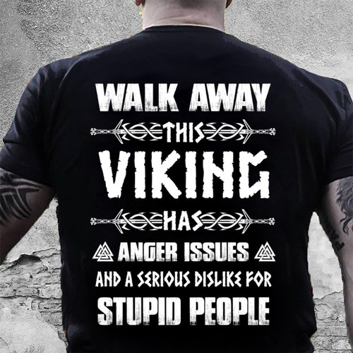 Walk Away This Viking Has Anger Issue And A Serious Dislike For Stupid People T-Shirt