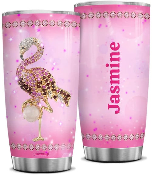 Personalized Flamingo Tumbler Cup With Lid 20oz 30oz Custom Jewelry Drawing Stainless Steel Double Wall Vacuum Insulated Tumblers Coffee Travel Mug Birthday Christmas Customized Gifts Pink