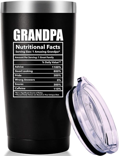 Grandpa Tumbler Grandpa Nutritional Facts MugFunny Grandpa GiftsBirthdayChristmas Gifts for MenGranddadsGrandfatherPapaPapiGranddaddy from GrandchildrenSonDaughter Tumbler