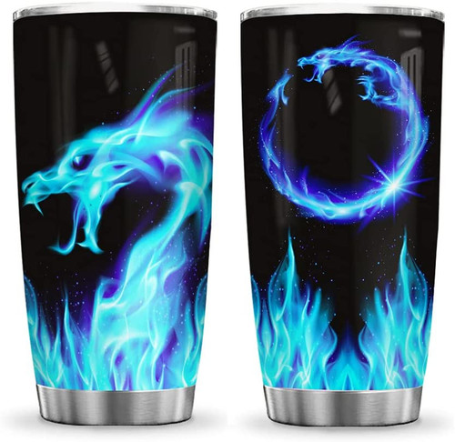 20oz Blue Dragon Flame Inspiration Dragon Lover Tumbler Cup with Lid Mug