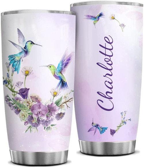 Personalized Hummingbird Tumbler Cup With Lid 20oz 30oz Custom Name Humming Bird Stainless Steel Double Wall Vacuum Insulated Tumblers Coffee Travel Mug Birthday Christmas Cups For Women