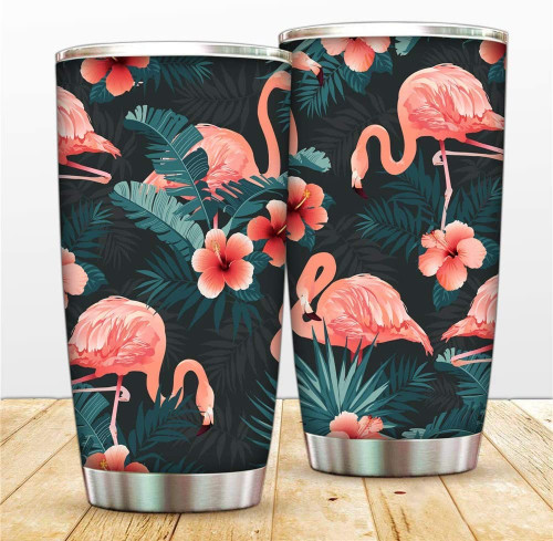 Flamingo Tumbler 20 oz Flower Travel Coffee Cup Double Wall Vacuum Insulated Mug with Lid and Straw