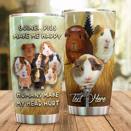Personalized Name Guinea Pigs Make Me Happy Humans Stainless Steel Tumbler 20 Oz 30 Oz Vacuum Insulated Travel Mug with Lid and Straws for Ice Drink Hot Beverage