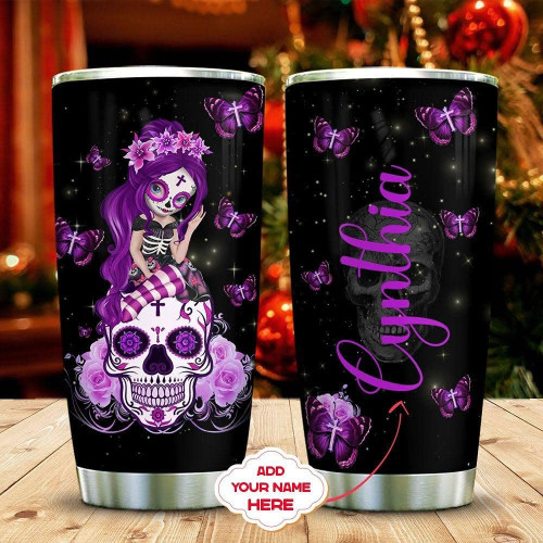 Butterfly Skull Personalized Tumbler Cup Stainless Steel Insulated Tumbler 20 Oz Best Gifts For Horror Lovers Gifts For Birthday Christmas Halloween Coffee/ Tea Tumbler White