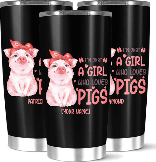 Cute Personalized Girl Love Pig Vacuum Insulated Coffee Tumbler For Unique Birthday Gift Premium Personalized Pretty Pig Girl Coffee Cup With Name Custom 20 Or 30 Oz Tumbler