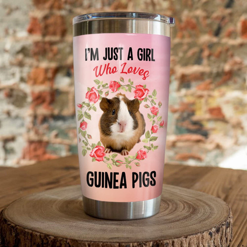Im Just A Girl Who Loves Guinea Pigs Flower Wreath Stainless Steel Tumbler Gifts For Guinea Pig Lover Tumbler Cups For Coffee Tea Customized Gifts For Birthday Christmas