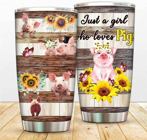 Just a Girl who Love Pigs Tumbler Mugs 20oz Stainless Steel Insulated Travel Mug Sunflower Coffee Cup with Lids and Straw Farm Pigs Tumbler Mug for Home Office Outdoor
