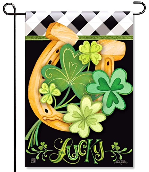 Lucky To Be Irish Happy St. Patrick's Day Shamrock Garden Flag
