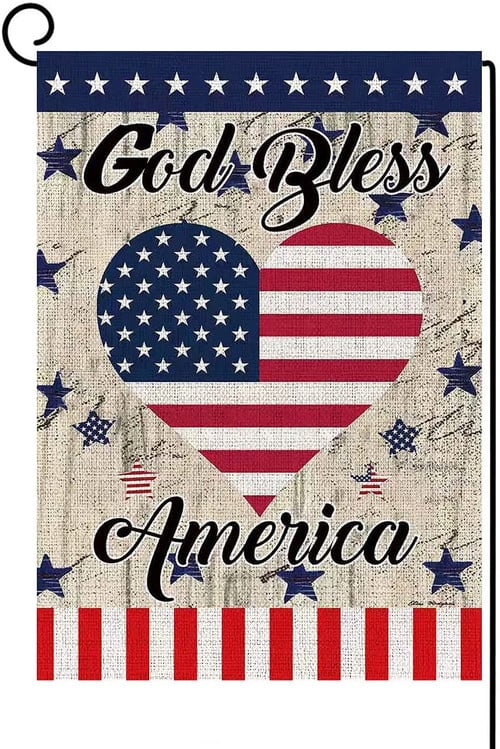 Independence Garden Flag  God Bless America 4th of July Garden Flag Vertical Double Sided Strip and Star Heart Burlap Garden Flag Independence Day Memorial Day Patriotic Yard Outdoor Home Decoration