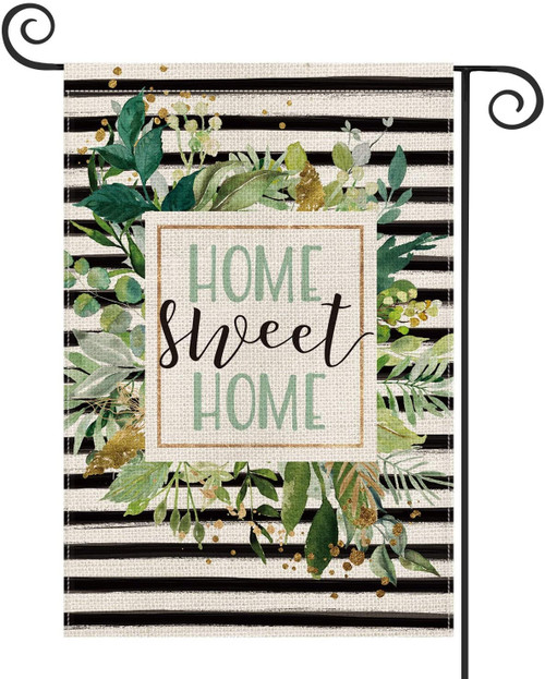 Summer Garden Flag  Watercolor Stripes Home Sweet Home Garden Flag Double Sided Spring Summer Leaves Yard Outdoor Decoration