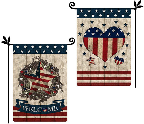 Independence Garden Flag  Love and Star Patriotic Garden Flag 4th of July Memorial Day Independence Day Burlap Vertical Double Sided Flag