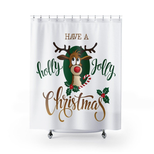 White Shower Curtain Special Custom Design Unique Gift  Home Decor  Have A Holly  Jolly Christmas