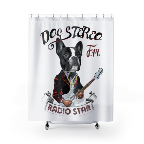 White  Shower Curtain Special Custom Design Unique Gift  Home Decor French Bulldog Radio Star Dog Lovers