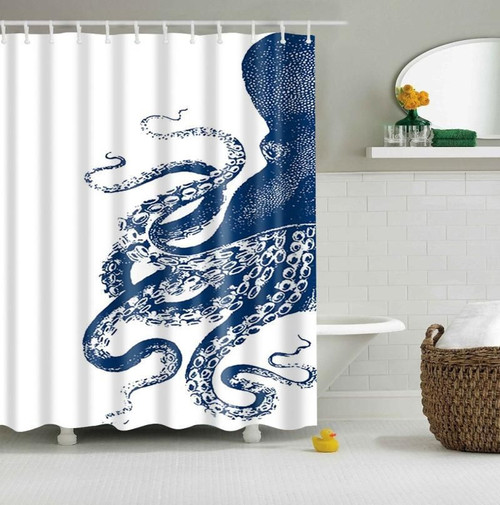 3D Printed Shower Curtain Blue Octopus Thomas Paul Home Decor Gift Ideas