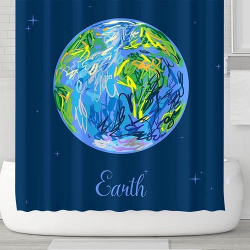 Earth Planet Art Design 3D Printed Shower Curtain Gift For Birthday
