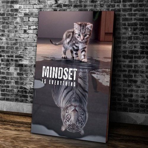 Mindset is Everything Cat and Tiger Canvas Wall Art, Pictures Print Wall Art Inspirational Picture