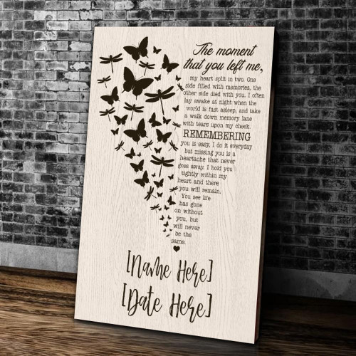 Personalized Mom Canvas, Gift For Mother's Day, The Moment That You Left Me Butterflies Dragonflies Heart Wood Canvas