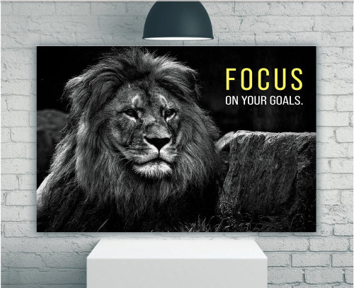 Lion Motivational Wall Art, Lion Portrait Canvas, Focus On Your Goals Lion Look Canvas