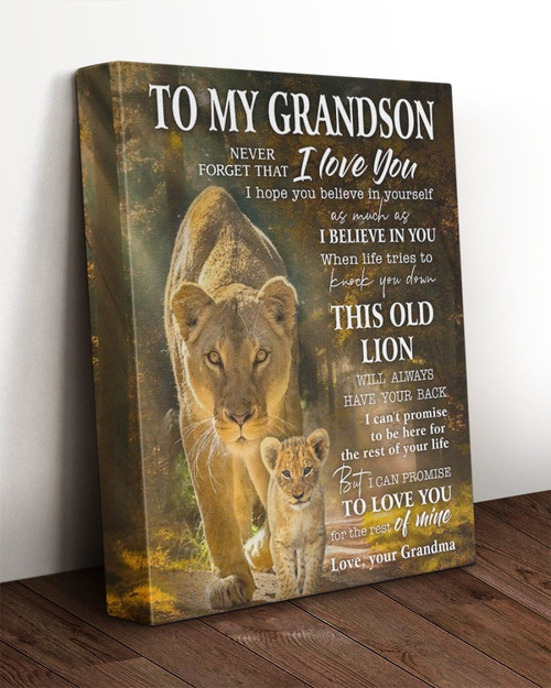 Grandson Canvas To My Grandson Never Forget That I Love You, Hope You Believe In Yourself Lion Canvas