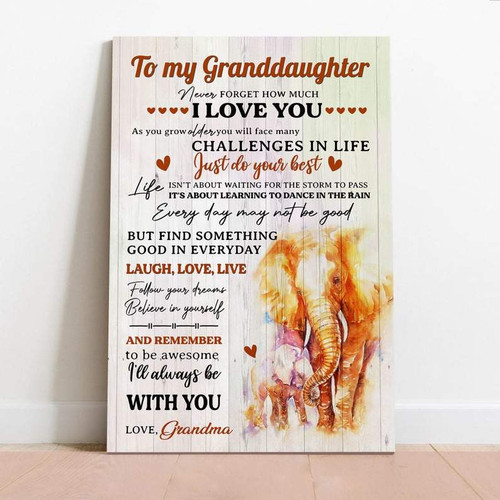 To My Granddaughter Canvas, Never Forget That I Love You Elephant Wall Decor, Gifts For Granddaughter From Grandma